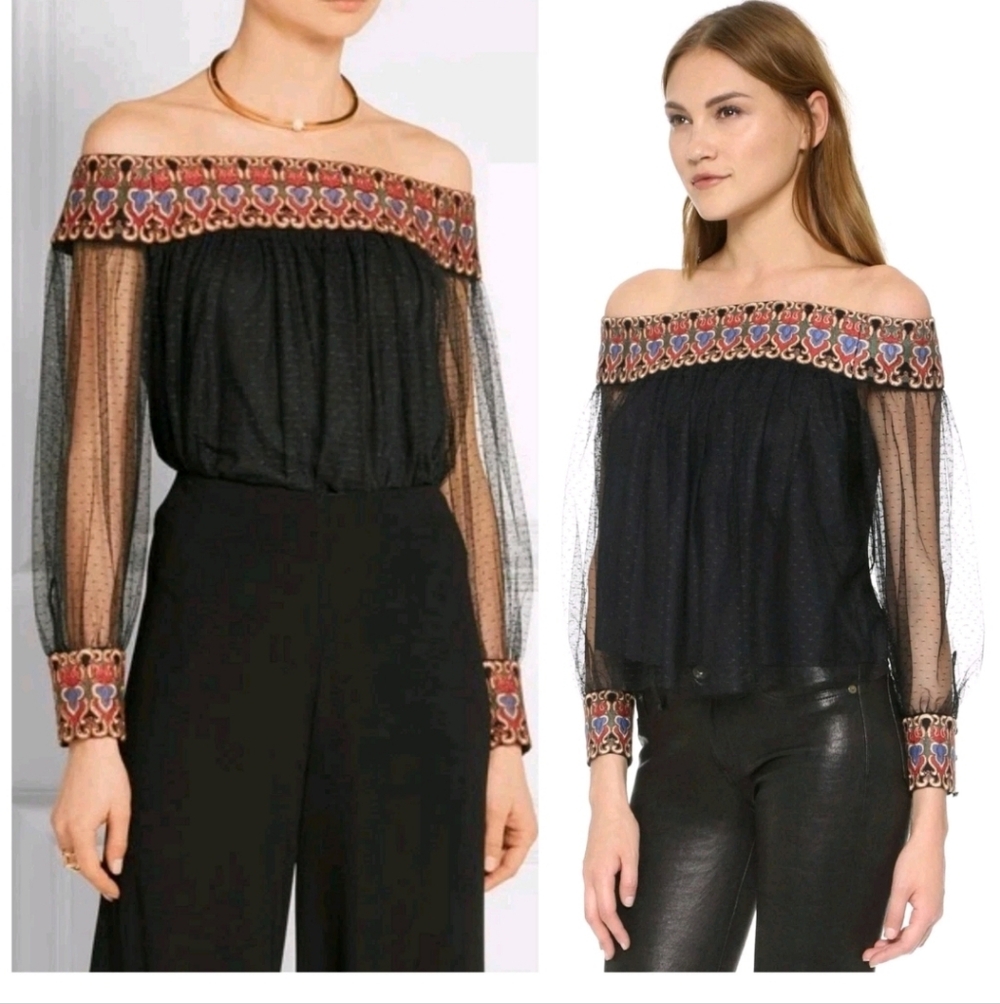 Alice + Olivia Sidney Off The Shoulder Embroidered Size 4